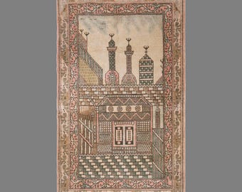 Vintage Turkish Prayer Rug, 3.4 x 5.4 ft, 105 x 166 cm, Handwoven Wool Mihrab Rug