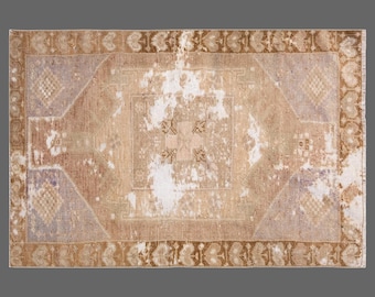 Vintage Handmade Turkish Oushak Rug 78x134 cm | Wool on Wool Area Rug 2.6x4.4 ft | 60+ Years Old Boho Oriental Decorative Carpet