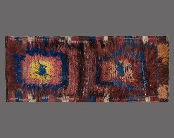 4x11 Turkish Handmade Wool Shaggy Rug,Kurdish Antique Tulu Rug