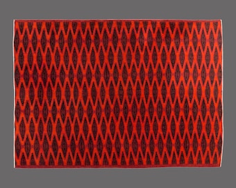 Vintage Oushak Turkish Rug 5x8: Ember Red & Black Wool, Geometric Design