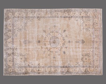 Vintage Oushak Turkish Rug: 7x10 Wool Anatolian Carpet