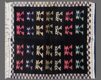 Handmade Wool Shaggy Rug: Bohemian Beni Ourain Style, Vintage Turkish 4x5