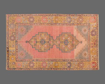 Vintage Turkish Rug: 3x5 Central Anatolian Medallion Wool Rug