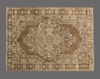 Sepia Elegance of Kars, Vintage Turkish Rug, 8 x 10 ft, Vintage Rug