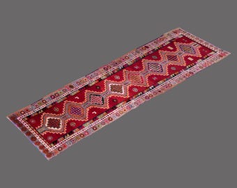 Distressed Oushak Runner Rug: 2'9 x 10'7 ft Vintage Turkish Hallway Rug