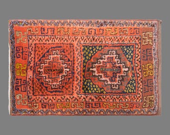 Vintage Kurdish Rug, 3.5 x 4.9 ft Handmade Wool Rug, Eastern Turkey Tribal Geometric Area Rug