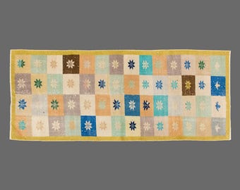 Spring Mosaic of Oushak, Vintage Turkish Rug, 3 x 7 ft Rug, Vintage Rug