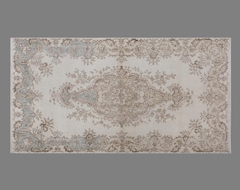 Vintage Oushak Rug, Handwoven Wool Turkish Area Rug (3.11 x 7.4 feet)