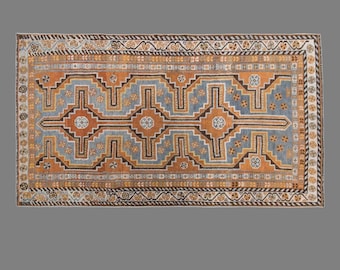 Vintage Turkish Rug, 3.3 x 6.1 ft Rug, Handmade Wool Area Rug, Geometric Anatolian Rug