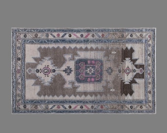 Vintage Turkish Rug 3'11" x 6'7" (120x200 cm), 60+ Years Old Oushak Rug, Handmade Wool Rug, Antique Area Rug, Boho Rug