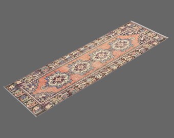 Hallway Runner "Rug 3.0" x 9.2" Vintage Ushak Runner Rug, Size: 92 x 280 cm,Pale Muted colors rug,Distressed Rug,Area Rug,Kitchen Rug
