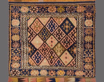 Nomad's Jewel of Zagros, Vintage Kurdish Bagface Rug, 3 x 3 ft Rug, Vintage Rug