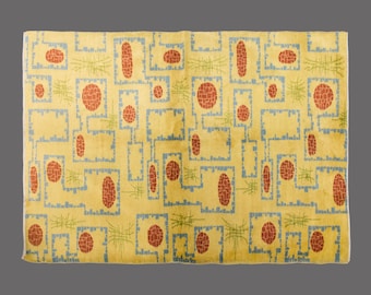 Vintage Turkish Rug: Mid-Century Modern Maze, 4x8 ft, Wool on Cotton