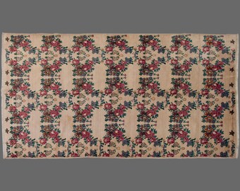 Floral Oushak Rug: 5x9 Vintage Turkish Wool Rug