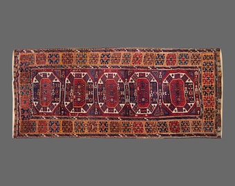 Vintage Turkish Rug: 4x9 ft Handwoven Wool Medallion Rug
