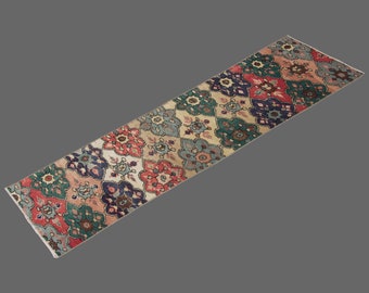 Hallway Runner "Rug 2.0" x 8.4" Vintage Ushak Runner Rug, Size: 61 x 254 cm,Pale Muted colors rug,Distressed Rug,Area Rug,Kitchen Rug