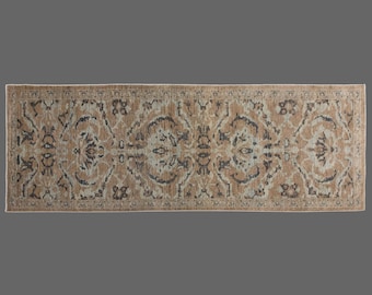 Long Vintage Turkish Oushak Rug Runner 96x334cm (3'2"x11') – 60+ Years Old Handmade Narrow Hallway Runner, Antique Floor Carpet, Long Carpet