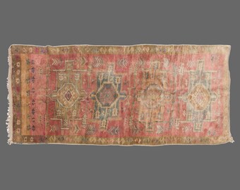 Antique Oushak Runner Rug | 4.4x10.8 ft Vintage Wool Hallway Rug | 1960s Handwoven Turkish Rug | Muted Colors | Boho Home Decor