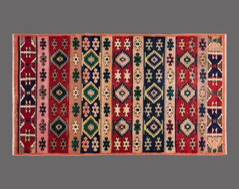 Vintage Oushak Turkish Rug: Handwoven Wool Kilim, 4x8 ft