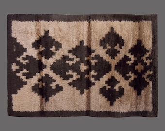 4x7 Moroccan Beni Ourain Rug,Vintage Handmade Wool Tulu Flokati Rug