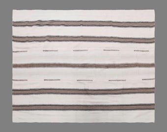 Vintage Turkish Minimal Kilim Rug, 5.9 x 7.4 ft Handmade Wool Flatweave Rug, Neutral Striped Area Rug