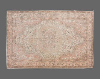 Turkish Rug, Vintage Rug, 6'7 x 10 feet, Oushak Rug, Antique Rug, Oriental Rug, Handmade Rug, Decorative Rug, Muted Rug, Old Rug,Area Rug