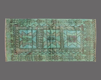 Emerald Gate of Oushak, Vintage Turkish Rug, 4 x 8 ft Rug, Vintage Rug