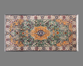 Vintage Turkish Rug, 3 x 5.8 ft Handmade Wool Rug, Floral Medallion Anatolian Area Rug
