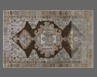 120x175 cm Vintage Oushak Rug – 60+ yrs Old Handmade Wool Area Rug – Bohemian & Caucasian Design – Decorative Floor Rug