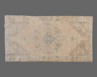 Vintage Oushak Turkish Rug: 3'7 x 7'7 Handwoven Wool Area Rug