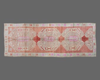 Turkish Rug", Antique Rug, Muted Rug, 4'8 x 12'6 feet, Oushak Rug, Vintage Rug, Oriental Rug, Runner Rug, Hallway Rug, Kitchen Rug,Floor Rug