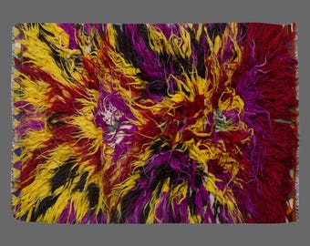 4x6 Moroccan Beni Ourain Rug,Vintage Handmade Wool Tulu Flokati Rug