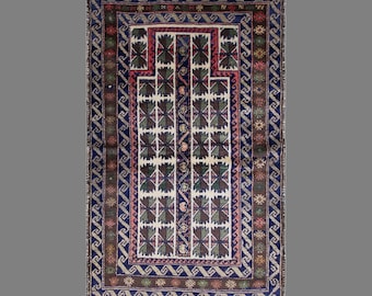 Vintage Turkish Prayer Rug, 2.7 x 4.7 ft, 81 x 143 cm, Handwoven Wool Mihrab Rug