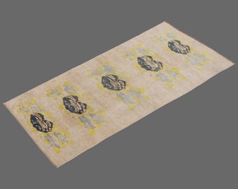 Lemon Bloom of Oushak, Vintage Turkish Runner Rug, 3 x 8 ft Rug, Vintage Runner Rug