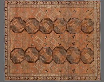 Vintage 60+ Yr Turkish Oushak Rug – Handwoven Wool on Wool, Bohemian & Caucasian Design – 200x245 cm / 6.6x8 ft – Naturally Dyed nd Timeless