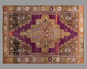 Handmade Vintage Turkish Oushak Rug 113x227 cm | Wool on Wool Area Rug 3.7x7.5 ft | Boho Antique Oriental Decorative Rug, Washed & Ready