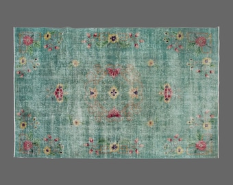 Turkish Rug, Vintage Rug, 5'7 x 9 feet, Oushak Rug, Antique Rug, Oriental Rug, Handmade Rug, Decorative Rug, Muted Rug, Old Rug,Area Rug