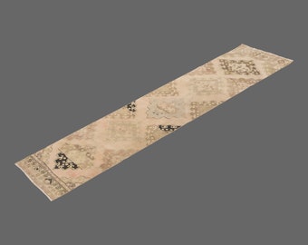 Hallway Runner "Rug 2.10" x 13.2" Vintage Ushak Runner Rug, Size: 85 x 400 cm,Pale Muted colors rug,Distressed Rug,Area Rug,Kitchen Rug