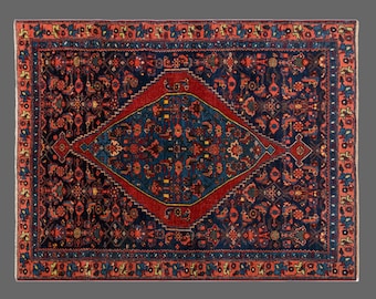 Handwoven 108x148 cm Oushak Rug – 60+ yrs Old Vintage Wool Area Rug – Bohemian Tribal & Caucasian Design