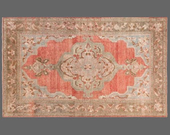 Handwoven Vintage Turkish Rug 220x358 cm | Large Area Rug 7x12 ft | Oushak Antique Rug, Handmade Decorative Wool Rug, Washed & Ready