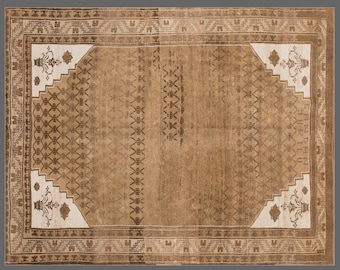 Handwoven Vintage Turkish Oushak Rug 221x277 cm | 60-65 Years Old Large Area Rug 7x9 ft | Antique Handmade Wool, Washed & Ready