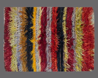 4x5 Goat Hair Konya Karapinar Tulu Rug,Vintage Bohemian Flokati Rug