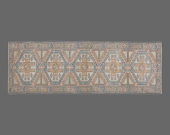 Antique Oushak Runner Rug 2'4" x 8'8" | 71 x 264 cm, Vintage Hallway Rug, Muted Colors, Turkish Wool Rug, Handwoven in 1960s