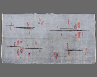 Mid-Century Turkish Oushak Rug: 4x6.5 ft Vintage Wool Rug