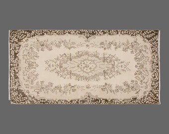 4x7 Antique Boho Rug,Handmade Wool Turkish Rug,Low Pile Area Rug