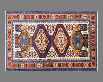Vintage Caucasian Derbent Rug, 4.3 x 6.9 ft Handmade Wool Rug, Traditional Geometric Area Rug