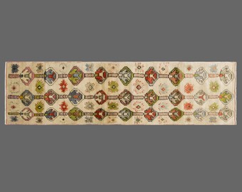 60+ Year-Old Antique Turkish Runner Rug – Handwoven Wool, Naturally Dyed Muted Colors, Vintage Hallway or Entryway Rug, 60x235 cm / 2x7.7 ft