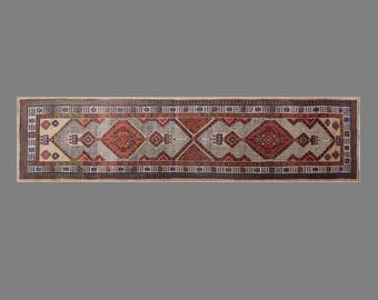 Vintage Turkish Oushak Runner Rug 93 x 345 cm | 3'1" x 11'4" ft Handmade Wool Rug, Extra Long Corridor Runner, 60+ Years