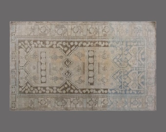 3.5 x 6.9 ft Rug, Vintage Turkish Wool Rug, Handwoven Anatolian Carpet, 105 x 205 cm, 60 Years Old Traditional Rug, Low Pile Rug, Area Rug
