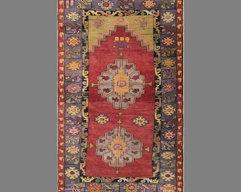Vintage Konya Sille Rug, 3.8 x 5.9 ft Handmade Wool Rug, Traditional Turkish Anatolian Area Rug